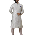 Stunning Beige Banarasi Brocade Achkan with Lilac Churidar for Men | Father-Son Combo | Grooms & Weddings | Jaipurio